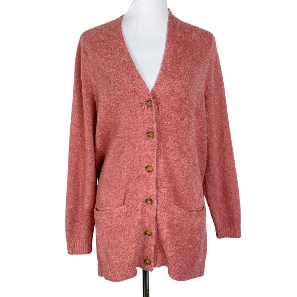 Lands End Cozy Knit Cardigan Sweater Pink Sz. XLP